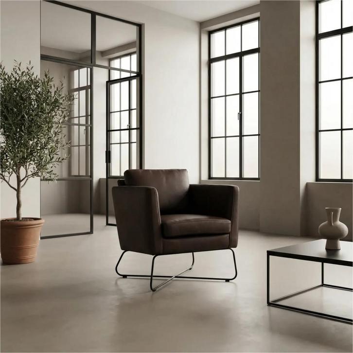 Set van 2 Leren fauteuils Club - Rancho Brown (bruin), Huis en Inrichting, Fauteuils, 75 tot 100 cm, 75 tot 100 cm, Nieuw, Leer