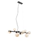 Art deco hanglamp zwart met amber glas 8-lichts - David, Huis en Inrichting, Nieuw, Overige materialen, Art Deco, 75 cm of meer