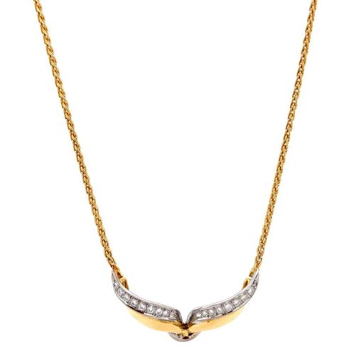 Gouden choker met diamant 45 cm 18 karaat, Sieraden, Tassen en Uiterlijk, Kettingen, Wit, Zo goed als nieuw, Met hanger, Goud