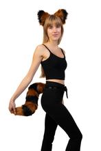 Haarband Furry Oren Staart Set Bruin Zwart Strepen Wasbeer V, Ophalen of Verzenden, Nieuw, Carnaval, Accessoires
