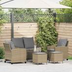 vidaXL 6-delige Loungeset met kussens poly rattan beige, Verzenden, Nieuw, Rotan, Loungeset