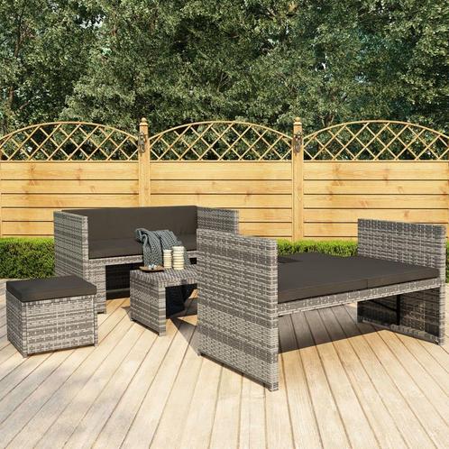 vidaXL 5-delige Loungeset met kussens poly rattan grijs, Tuin en Terras, Tuinsets en Loungesets, Loungeset, Nieuw, 5 zitplaatsen