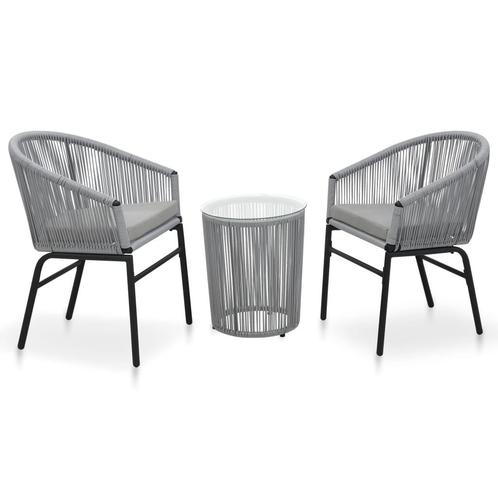 vidaXL 3-delige Bistroset met kussens PE-rattan grijs, Tuin en Terras, Tuinsets en Loungesets, Nieuw, 3 zitplaatsen, Textileen