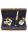 sextant telescoop en kompas in nautisch kistje