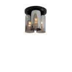 Art Deco plafondlamp zwart met smoke glas 3-lichts - Laura, Nieuw, Glas, Art Deco