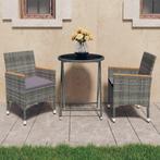 vidaXL 3-delige Bistroset poly rattan en gehard glas grijs, Verzenden, Nieuw, Rotan