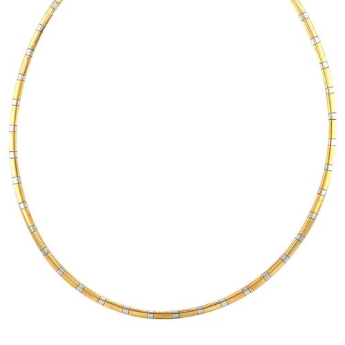 Gouden omega collier bicolour 42 cm 14 krt, Sieraden, Tassen en Uiterlijk, Kettingen, Goud, Zo goed als nieuw, Goud, Verzenden