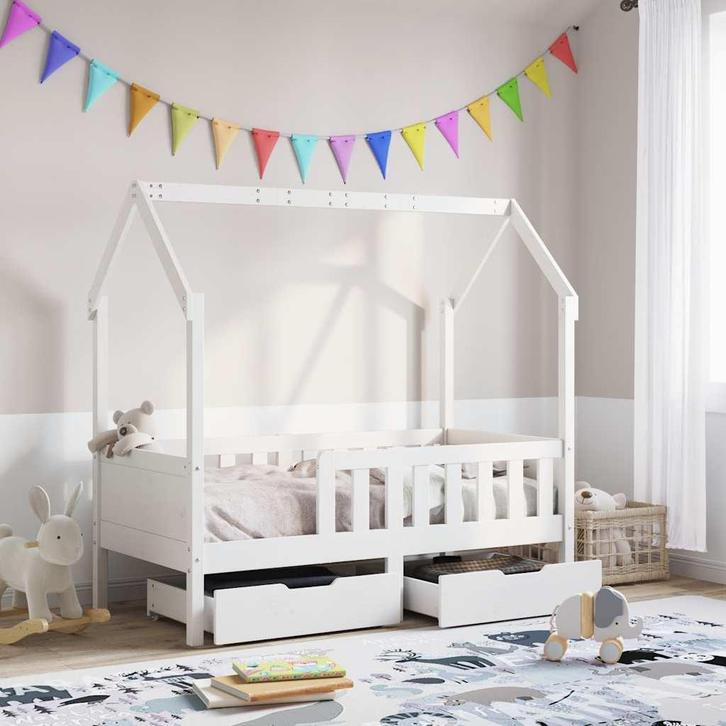 vidaXL Kinderbedframe met lades 80x170 cm massief grenenhout, Huis en Inrichting, Slaapkamer | Bedden, Wit, Nieuw, Hout, Verzenden