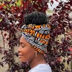 Afrikaanse Zwart / oranje hoofddoek - Mud cloth headwrap, Kleding | Dames, Hoeden en Petten, Ophalen of Verzenden, Nieuw