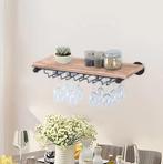 Wand Wijnrek Hout en Metaal– 61 cm Flessenrek met Glashouder, Verzenden, Nieuw