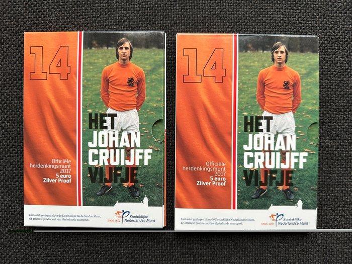 Nederland. 5 Euro 2017 Johan Cruijff Proof (2x) (Zonder, Postzegels en Munten, Munten | Europa | Euromunten