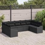 vidaXL Tuin Eetset 9 pcs Zwart Poly Rattan en Poedergecoat, Verzenden, Nieuw, Rotan