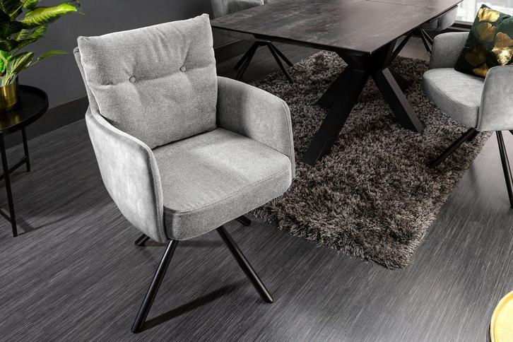 Draaistoel BIG GEORGE Grijs fluweel getextureerde stof, Huis en Inrichting, Stoelen, Ophalen of Verzenden