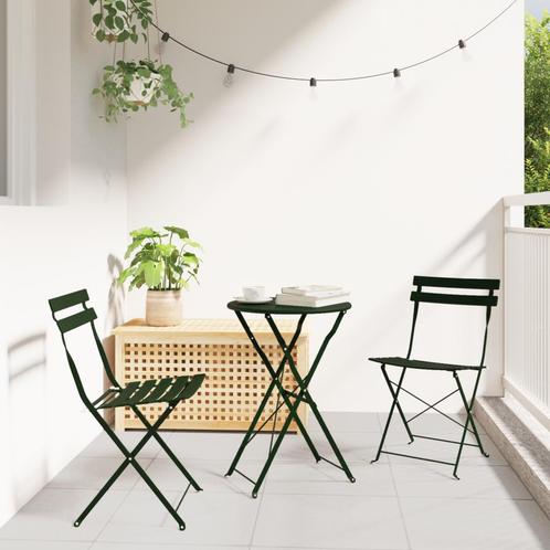 vidaXL 3-delige Bistroset inklapbaar staal donkergroen, Tuin en Terras, Tuinsets en Loungesets, Nieuw, Rvs, Verzenden