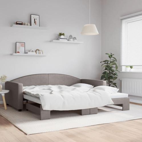 vidaXL Slaapbank met onderschuifbed 100x200 cm stof taupe, Huis en Inrichting, Slaapkamer | Bedden, 100 cm, 200 cm, Eenpersoons