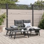 vidaXL 3-delige Tuinbankenset met kussens gepoedercoat staal, Tuin en Terras, Verzenden, Nieuw, Rvs