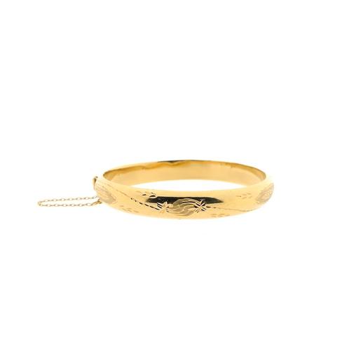 18 Krt. Gouden slavenarmband met gravures | Ø 63 mm, Sieraden, Tassen en Uiterlijk, Armbanden, Overige kleuren, Gebruikt, Goud
