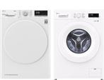 LG Wasmachine + LG Wasdroger, 8 tot 10 kg, Nieuw, 1600 toeren of meer, Voorlader