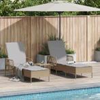 vidaXL Ligbed met kussen 2-persoon 2 pcs Beige poly rattan, Tuin en Terras, Ligbedden, Verzenden, Nieuw