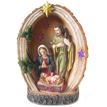 Heilige familie beeldje met licht 15 cm - Kerstbeeldjes re..
