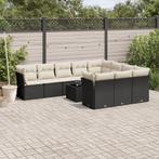 vidaXL 11-delige Loungeset met kussens poly rattan zwart, Verzenden, Nieuw, Rotan, Loungeset