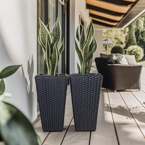 Set van 2 plantenpotten - zwart - 28 x 28 x 50 cm, Huis en Inrichting, Kamerplanten, Verzenden