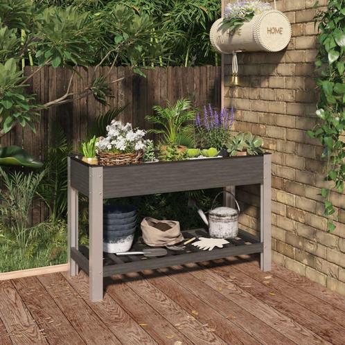 vidaXL Plantenbak verhoogd met schap 120x50x75 cm HKC grijs, Tuin en Terras, Bloembakken en Plantenbakken, 100 cm of meer, Nieuw