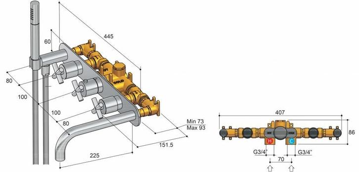 Chap Inbouw Bad Thermostaat Met 2 Stopkranen 062, Doe-het-zelf en Verbouw, Sanitair, Ophalen of Verzenden