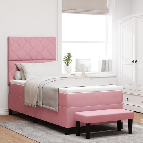 vidaXL Roze boxspring bed met matras & bank 90x190 cm, Huis en Inrichting, Slaapkamer | Bedden, 90 cm, 190 cm of minder, Eenpersoons