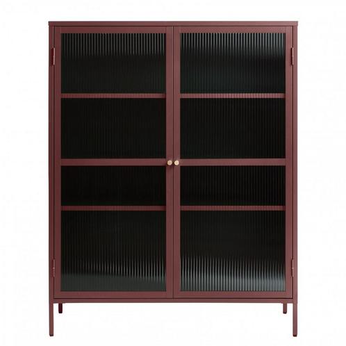 Olan glazen vitrinekast - 140 cm - rood - OUTLET A, Huis en Inrichting, Stoelen, Rood, Nieuw, Ophalen of Verzenden