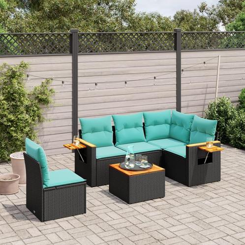 vidaXL 6-delige Loungeset met kussens poly rattan zwart, Tuin en Terras, Tuinsets en Loungesets, Loungeset, Nieuw, Rotan, Verzenden
