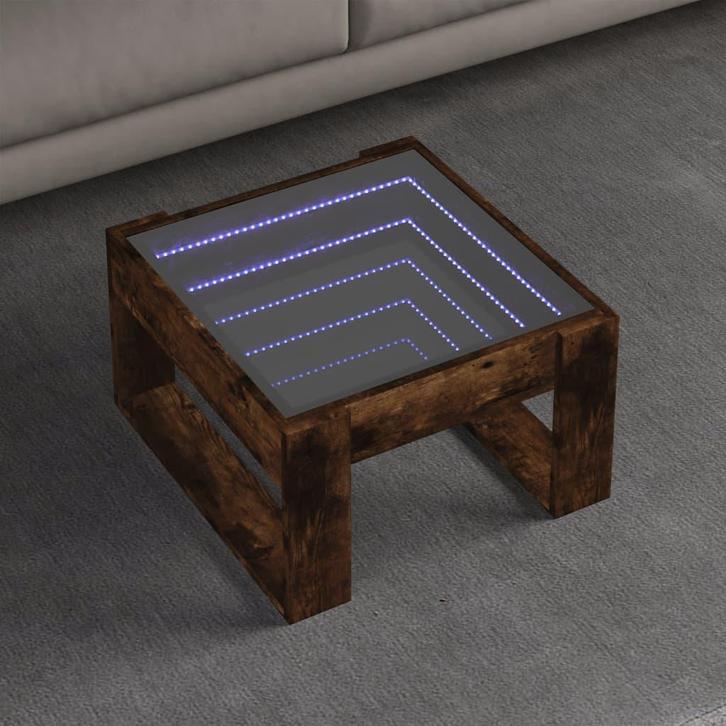 vidaXL Salontafel met Infinity LED 50x53x30 cm gerookt, Huis en Inrichting, Tafels | Salontafels, 50 tot 100 cm, Nieuw, Overige houtsoorten