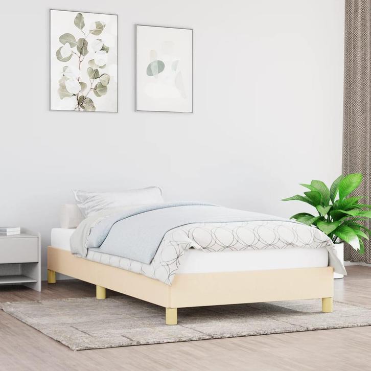 vidaXL Bedframe zonder matras 90x200 cm stof crèmekleurig, Huis en Inrichting, Slaapkamer | Bedden, 90 cm, 200 cm, Crème, Eenpersoons