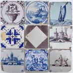 Tegel - Antieke Delfts blauwe tegels met een schip, drie, Antiek en Kunst, Antiek | Glas en Kristal