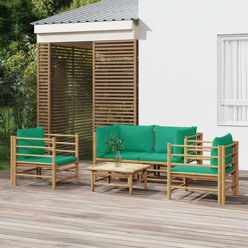vidaXL 5-delige Loungeset met kussens bamboe groen, Tuin en Terras, Tuinsets en Loungesets, Loungeset, Nieuw, Hout, Verzenden