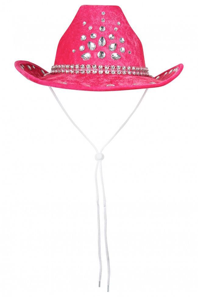 Cowboyhoed Roze Steentjes Cowboy Hoed Diamanten Leatherlook, Kleding | Heren, Carnavalskleding en Feestkleding, Nieuw, Overige maten