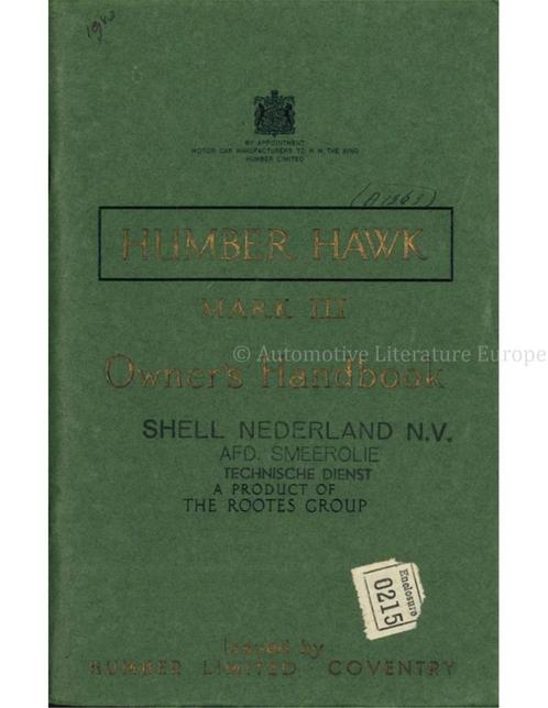1949 HUMBER HAWK MARK III INSTRUCTIEBOEKJE ENGELS, Auto diversen, Handleidingen en Instructieboekjes