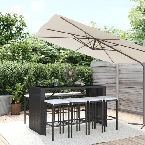 vidaXL 9-delige Tuinbarset met kussens poly rattan zwart, Tuin en Terras, Tuinsets en Loungesets, Nieuw, 8 zitplaatsen, Rotan