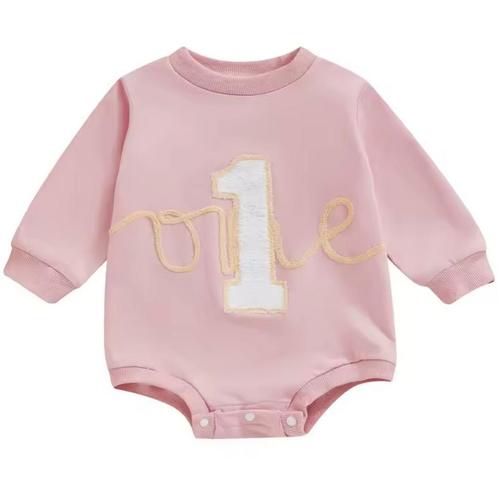 Eerste verjaardag cakesmash sweater/romper One roze, Kinderen en Baby's, Babykleding | Maat 80, Truitje of Vestje, Meisje, Nieuw