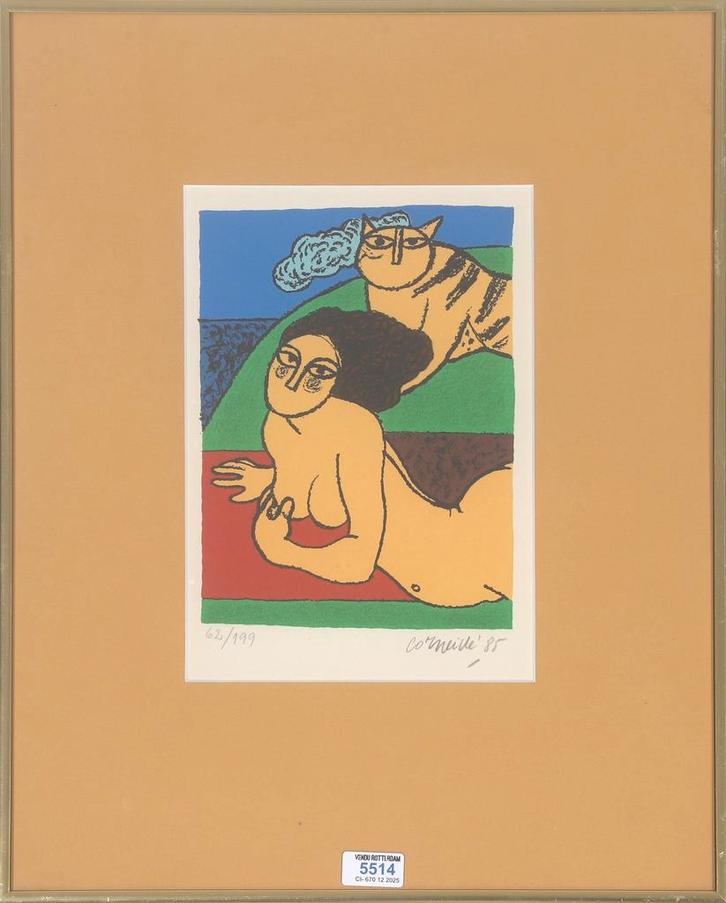Corneille (1922-2010), Vrouw met kat (1985), Antiek en Kunst, Kunst | Overige Kunst