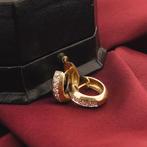 Gouden klapcreolen met zirconia | Ø 15,2 mm, Sieraden, Tassen en Uiterlijk, Oorbellen, Gebruikt, Overige kleuren, Ophalen of Verzenden