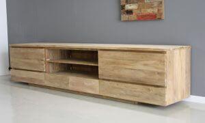 Groot modern tv-meubel 280cm Superkwaliteit massief teakhout, Huis en Inrichting, Kasten | Televisiemeubels, 25 tot 50 cm, Nieuw