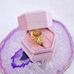 18 Krt. Gouden entourage ring met synthetische oranje saf..., Sieraden, Tassen en Uiterlijk, Gebruikt, Overige kleuren, Ophalen of Verzenden