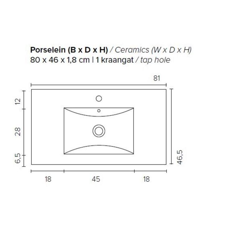 Badkamermeubel Boss & Wessing Pepper Wastafel Porselein Met, Huis en Inrichting, Badkamer | Badkamermeubels, Ophalen of Verzenden