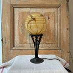 Tafellamp - Franse Art Deco bureaulamp - Glas - Smeedijzer