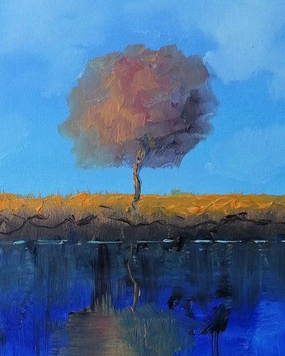 Guido Borelli - stagno blu smeraldo, Antiek en Kunst, Kunst | Schilderijen | Modern