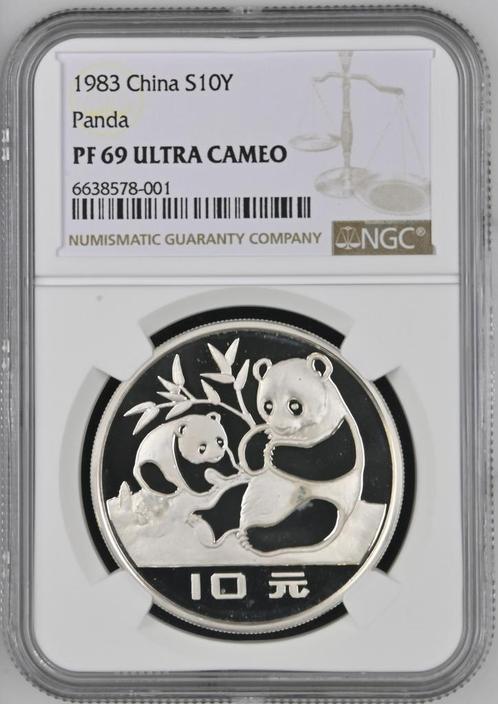 Chinese Panda 10 Yuan 1983 NGC PF69 UCAM gecertificeerd, Postzegels en Munten, Munten | Azië, Oost-Azië, Losse munt, Zilver, Verzenden