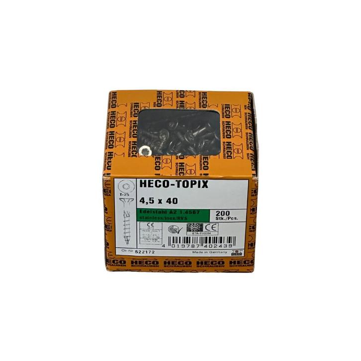 HECO TOPIX RVS A2 Schroef Torx TX25 4.5x40 – 200 stuks, Doe-het-zelf en Verbouw, IJzerwaren en Bevestigingsmiddelen, Ophalen of Verzenden
