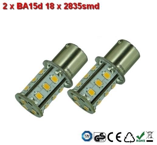 2 x BA15d-18x2835smd- Warm-Wit 10-30v Navigatie, Auto diversen, Auto-accessoires, Verzenden