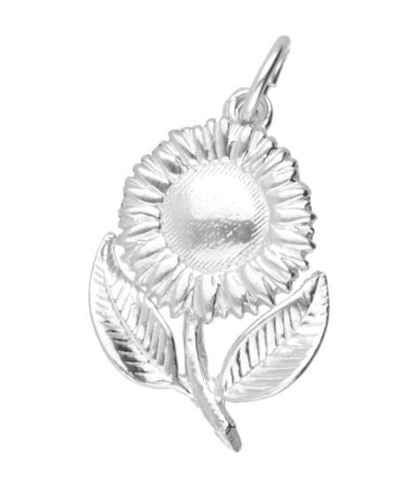 Zilveren Zonnebloem met steel en blad kettinghanger, Sieraden, Tassen en Uiterlijk, Kettinghangers, Verzenden